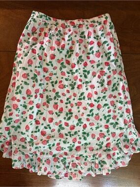 NWT J.Crew Strawberry Print Midi Skirt | Ruffle Hem | Cotton Blend | Size Large